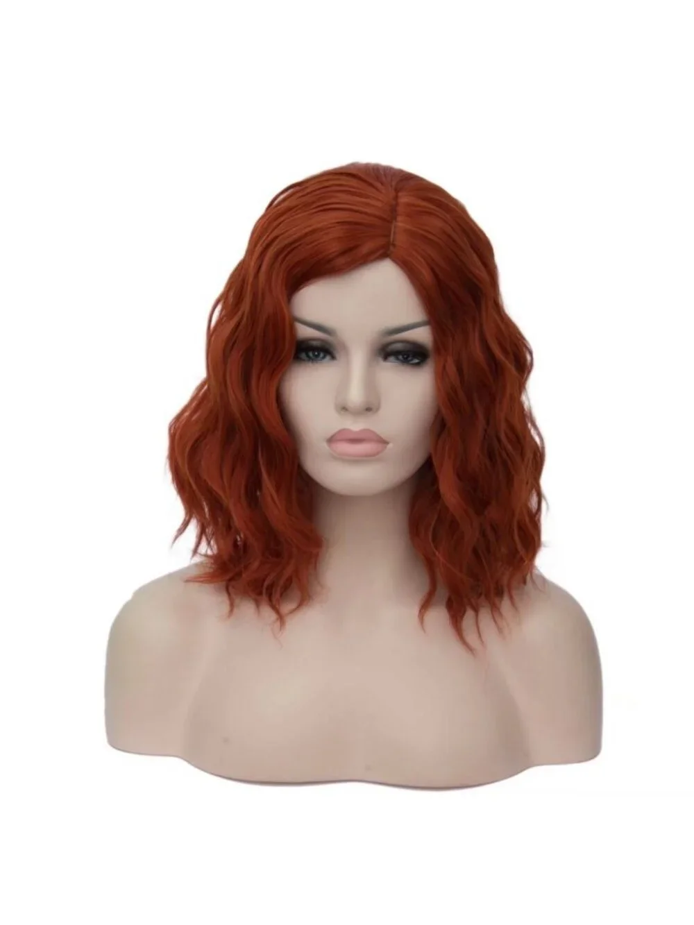 Women's 14 Inch Dark Orange Wavy Bob Wig Short Curly Synthetic Heat Resistant